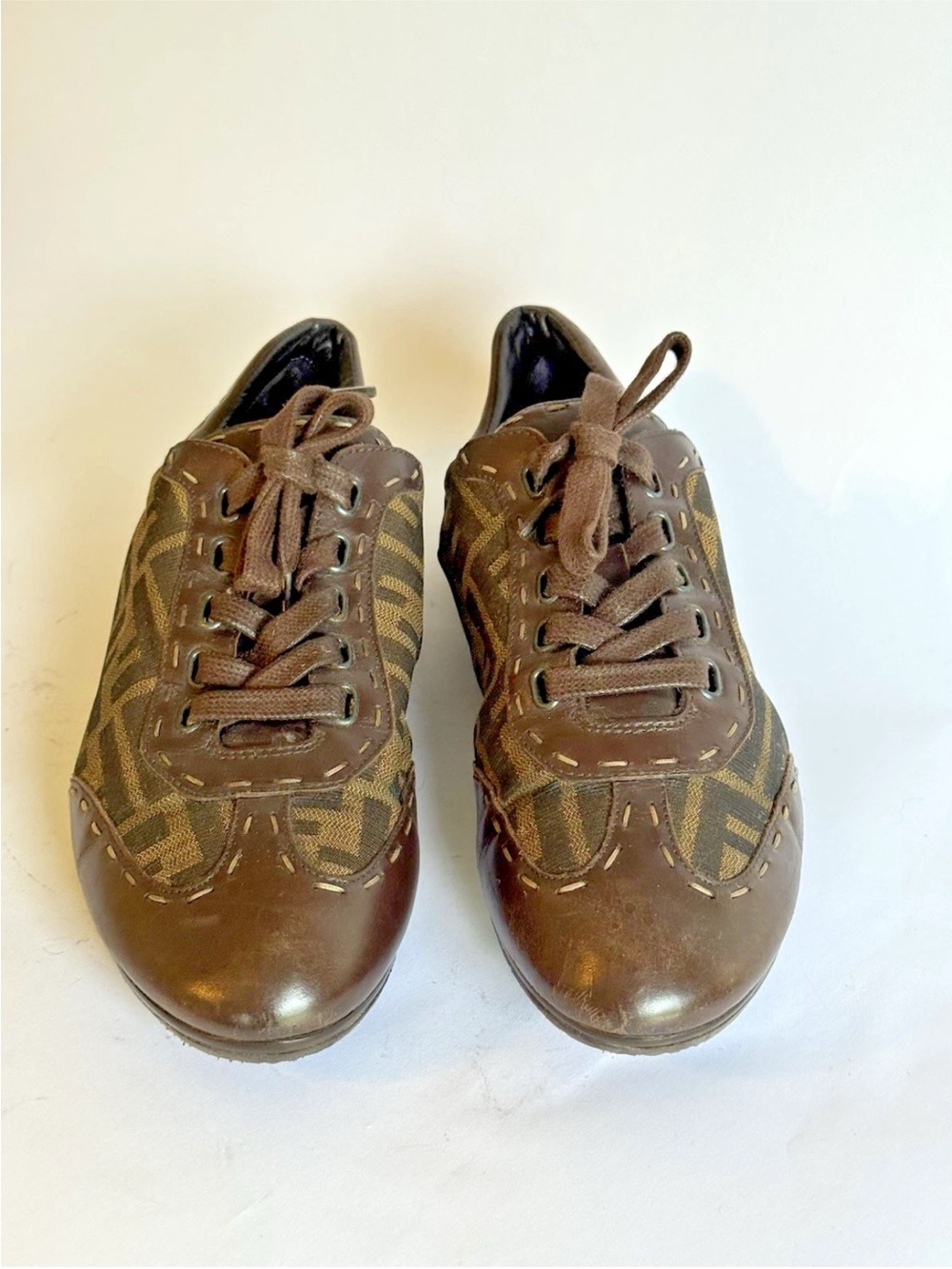 Fendi Brown Leather And Monogram Canvas Vintage Sneaker Women’s 39 - Picture 3 of 11